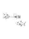 Silver Shark Stud Earrings - Oxidized