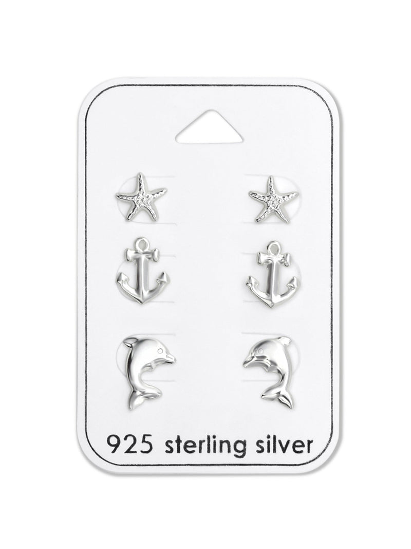 Silver Sea Stud Earrings - Set of 3