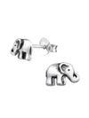 Silver Elephant Stud Earrings - Oxidized