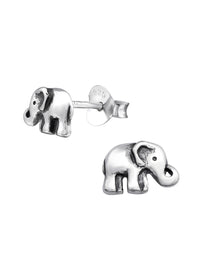 Silver Elephant Stud Earrings - Oxidized