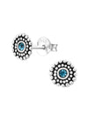 Silver Round Stud Earrings - Crystal Montana Oxidized