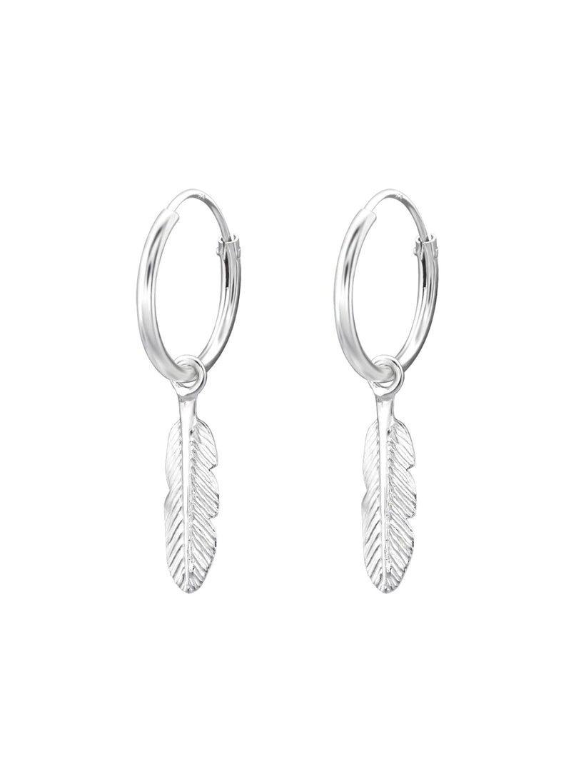 Silver Ear Huggies with Hanging Feather Earrings
