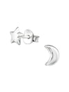 Silver Star + Moon Stud Earrings