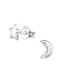 Silver Star + Moon Stud Earrings