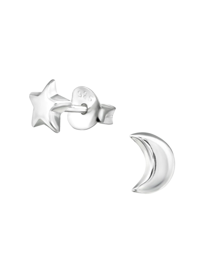 Silver Star + Moon Stud Earrings