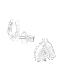 Silver Horse + Horseshoe Stud Earrings
