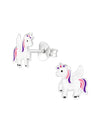 Silver Unicorn Stud Earrings - Epoxy - Purple