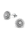 Silver Bali Round Stud Earrings - Crystal Oxidized