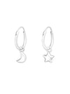 Silver Moon + Star Hanging Huggies Earrings