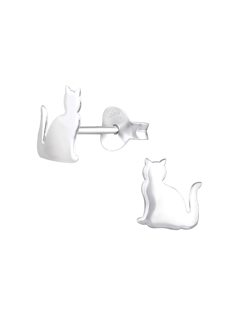 Silver Cat Stud Earrings