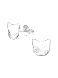 Silver Cat Stud Earrings