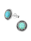 Silver Round Oxidized  Stud Earrings - Opal