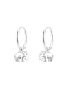Silver Hanging Elephant Huggies Earrings