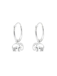 Silver Hanging Elephant Huggies Earrings