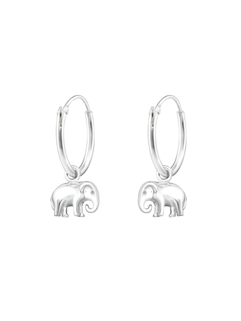 Silver Hanging Elephant Huggies Earrings