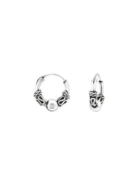 Silver Bali Hoop Earrings 10mm Oxidized