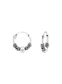 Silver Bali Hoop Earrings 12mm Oxidized