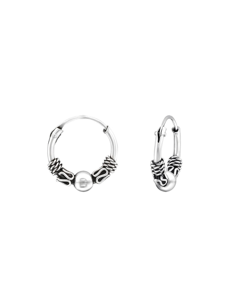 Silver Bali Hoop Earrings 12mm Oxidized
