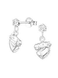 Silver Hanging Horse Stud Earrings - Genuine European Crystals