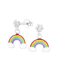Silver Hanging Rainbow Stud Earrings - Epoxy - Genuine European Crystals