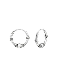 Silver Bali Hoop Earrings 12mm Oxidized - 33136