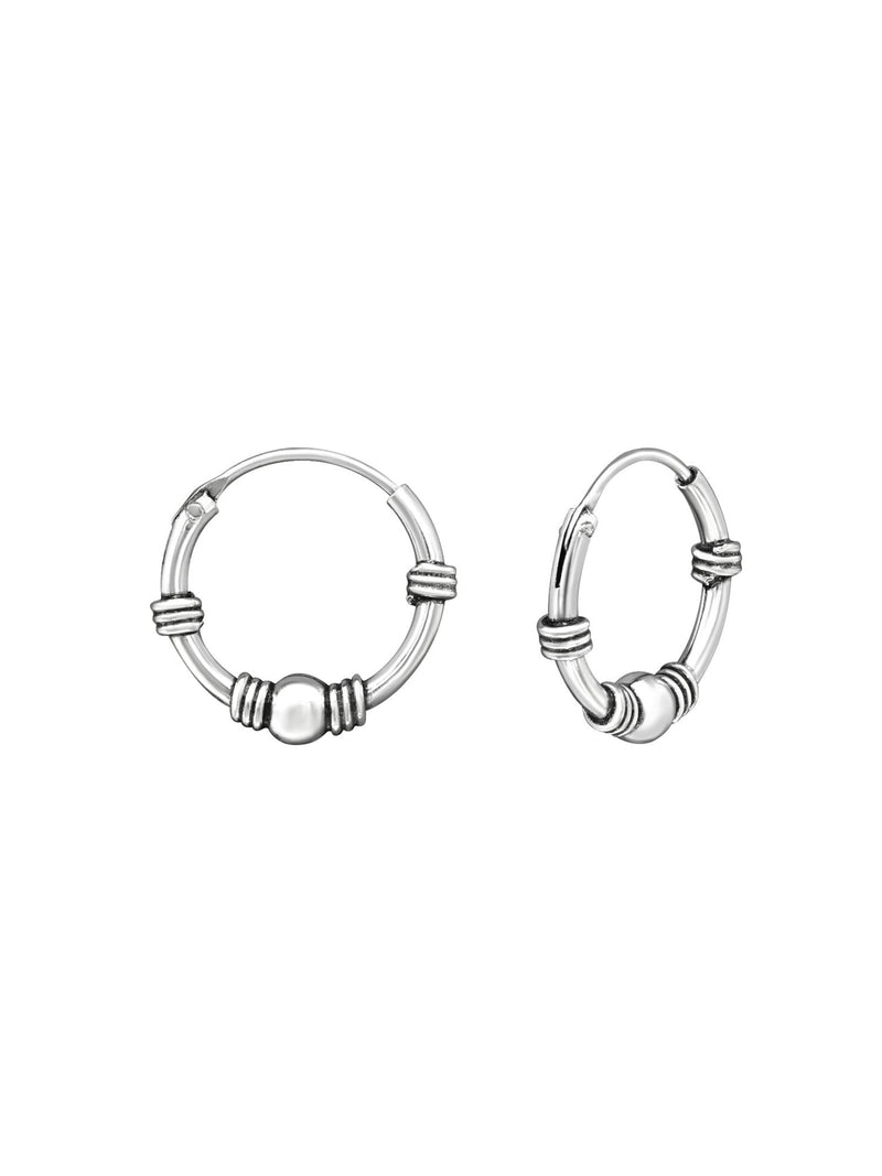 Silver Bali Hoop Earrings 12mm Oxidized - 33136