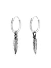 Silver Huggies - Hanging Feather - Oxidized