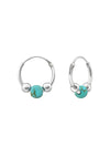 Silver Bali Hoop Earrings 12mm Turquoise Bead