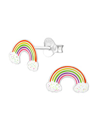 Silver Rainbow Stud Earrings - Epoxy - Glitter - Red