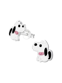 Silver Dog Stud Earrings - Crystal and Epoxy
