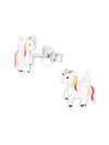 Silver Unicorn Stud Earrings - Epoxy - Pink