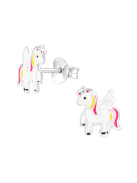 Silver Unicorn Stud Earrings - Epoxy - Pink