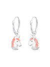 Silver Hanging Unicorn Head Epoxy Huggies - Light Pink Glitter