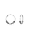 Silver Bali Hoop Earrings 14mm Oxidized