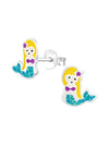 Silver Mermaid Stud Earrings - Epoxy - Blue Glitter
