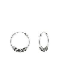 Silver Bali Hoop Earrings 14mm Oxidized