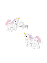 Silver Unicorn Stud Earrings - Epoxy