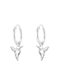 Silver Hanging Bird Huggies Earrings