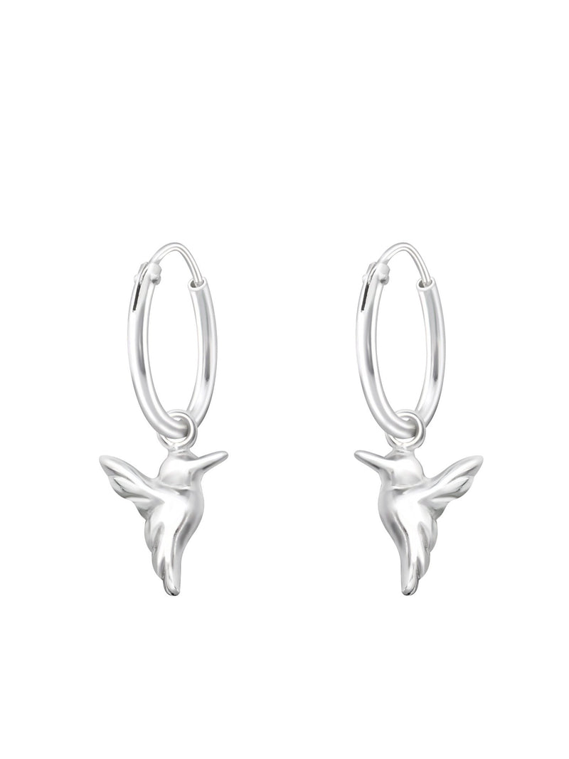 Silver Hanging Bird Huggies Earrings