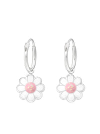 Silver Hanging Flower Huggies - Epoxy