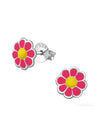 Silver Flower Stud Earrings - Epoxy - Pink