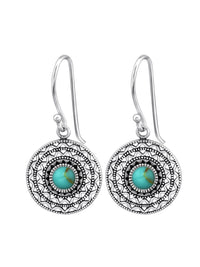 Silver Boho Earrings Oxidized Green Turquoise