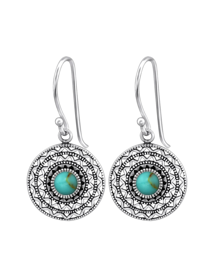 Silver Boho Earrings Oxidized Green Turquoise