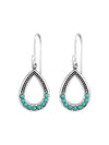 Silver Pear Hook Earrings - Green Turquoise Pearl Oxidized