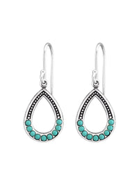 Silver Pear Hook Earrings - Green Turquoise Pearl Oxidized
