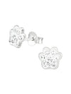 Silver Paw Print Stud Earrings - Crystal - Crystal