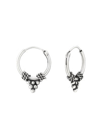Silver Bali Hoop Earrings 12mm Oxidized