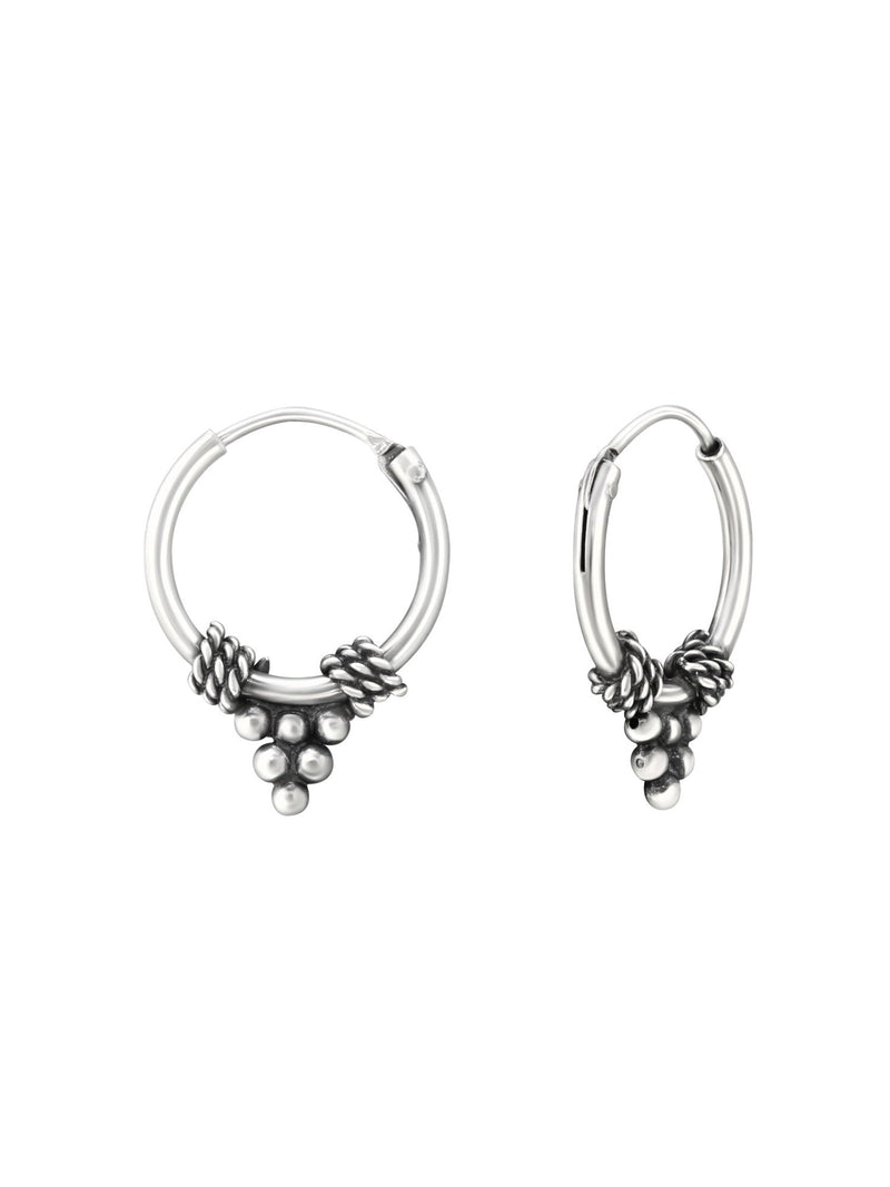 Silver Bali Hoop Earrings 12mm Oxidized