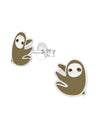 Silver Sloth Stud Earrings - Epoxy