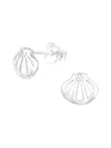 Silver Shell Stud Earrings - CZ Crystal